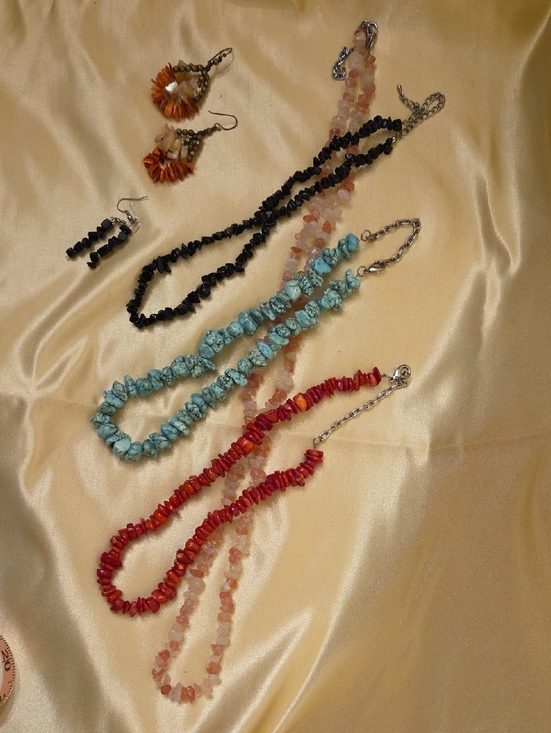 Handmade Jewelry - Four Gemstone Necklaces And 2 Pair Of Earrings.